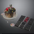 Orange Cake With Cat Decoration Flower Toppings And Chocolate Molds Pieces