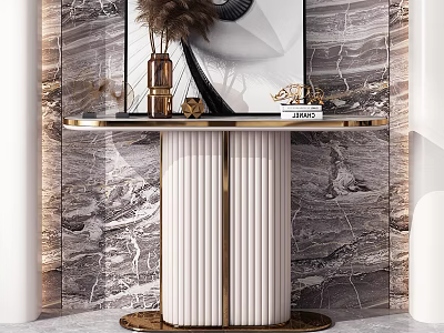Modern Luxury Console Table With White Fluted Column And Black Top On Marble Backdrop 3d model