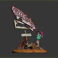 Neon Dream Sign Decorative Scene With Figure Small Cart And Orange Base
