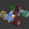 Blue And Yellow Go Kart With Black Seat And Large Tires Design