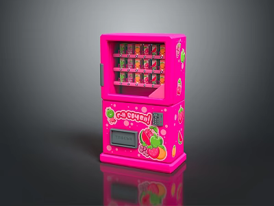 Pink Commercial Candy Vending Machine With Fruit Graphics And Automatic Dispensing Function 3d model