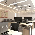 Modern Service Hall Interior With Service Counter Computers And Stools 3d model