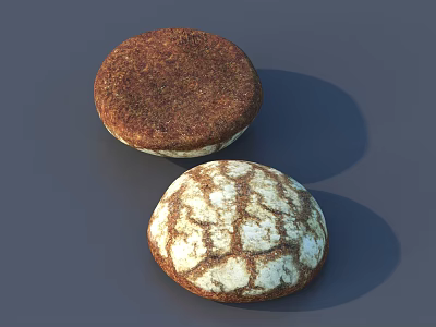Natural Round Stone And Wood Home Decor Items With Textured Surfaces 3d model