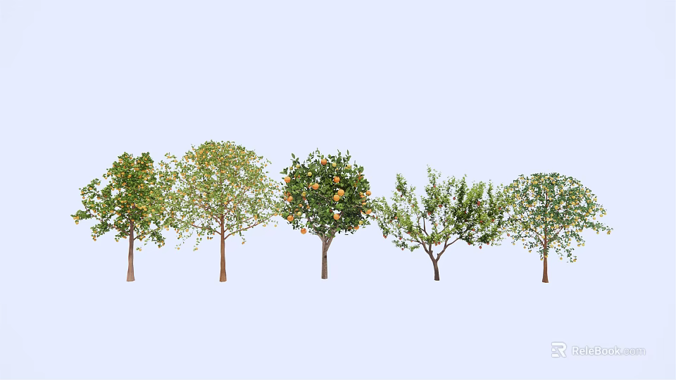 Various Arbor Tree Varieties With Green Foliage And Fruit Bearing Branches 3d model