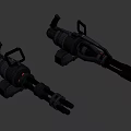 Sci Fi Heavy Weapon With Dual Barrel Black Body And Red White Accents