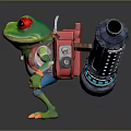 Cartoon Green Frog Character Carrying Blue Bottle Wearing Red Backpack And White Pants
