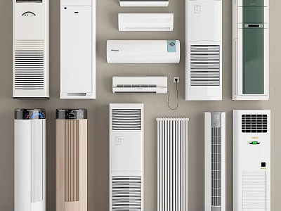 Different Types of Air Conditioners and Fans With Wall Mounted Standing and Cabinet Designs 3d model