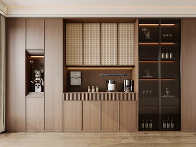 Elegant Modern Decorative Cabinet With Wooden Panels Glass Doors Built In Lighting And Storage Shelves 3d model