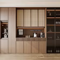 Elegant Modern Decorative Cabinet With Wooden Panels Glass Doors Built In Lighting And Storage Shelves
