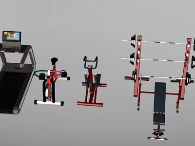 Fitness Exercise Equipment for Home Gym with Treadmill Bike Barbell Rack and Bench 3d model