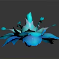 Blue And Teal Layered Flower Plant With Unopened Buds On Black Background