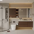 Modern Bathroom Interior With Glass Shower Enclosure Toilet Vanity And Backlit Mirror