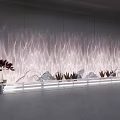 Modern Interior Decorative Lights With Wavy Design Green Plants Red Flowers Vase Wall Decoration