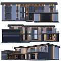 Modern Detached Villa Exterior Design Featuring Large Windows Balconies And Lighting 3d model