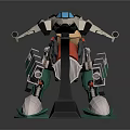 Robot Character With Mechanical Dinosaur Model And Weapon Attachment On Black Stand