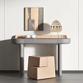 Modern Gray Dressing Table with Minimalist Design Small Items Accent Stool and Pendant Light 3d model