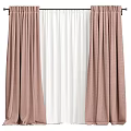 Thick Beige Curtains With White Sheer Middle Panel For Home Window Decor 3d model