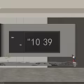 Modern TV Backdrop Wall Design With Digital Clock Screen Open Shelves And Ambient Lighting