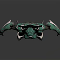 Game Movie Character With Green Armor Black Accents And Futuristic Horned Head Design