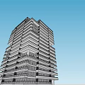 Contemporary Modern High Rise Building Exterior Design With Stacked Floors And Glass Facade