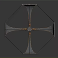 Cross Shaped Audio Speaker Structure With Central Unit And Four Screens On Wooden Pole