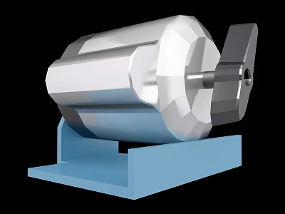 Silver Cylindrical Industrial Equipment With Blue Base And Rotary Shaft 3d model