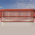 Red Curved Railing Structure With Gray Base And Vertical Bars Design 3d model
