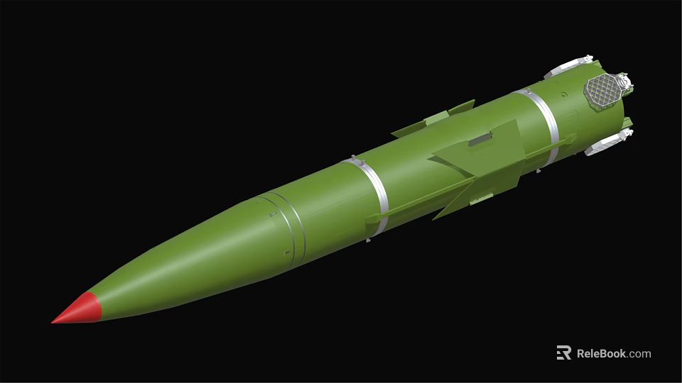 Green Military Missile With Red Tip Aerodynamic Shape And Metal Components 3d model 