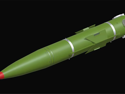 Green Military Missile With Red Tip Aerodynamic Shape And Metal Components 3d model