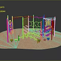 Colorful Kids Playground Climbing Structure With Net Panels And Sand Area