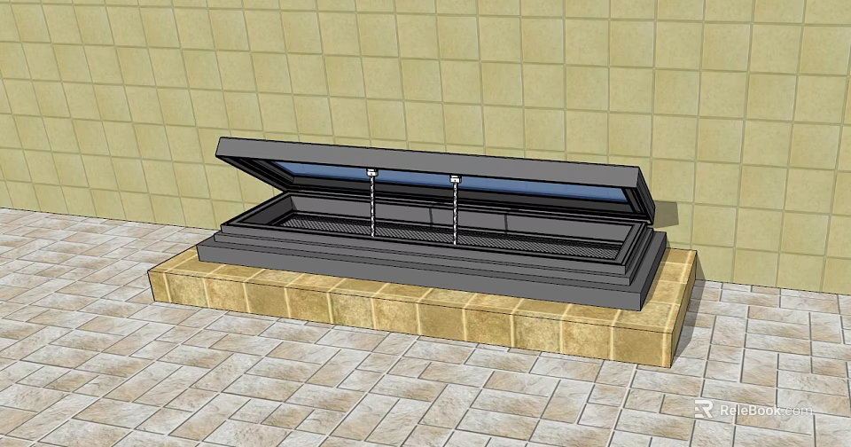 Residential Building Skylight Structure With Open Cover Yellow Tiled Wall And Base 3d model 