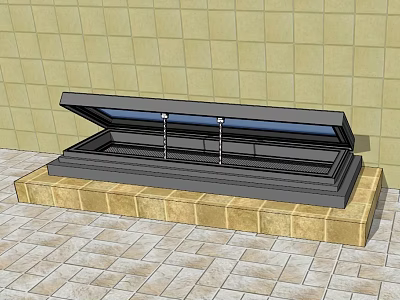 Residential Building Skylight Structure With Open Cover Yellow Tiled Wall And Base 3d model