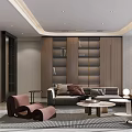Modern Living and Dining Room Interior With Stone TV Wall Mountain Artwork And Brown Sofa