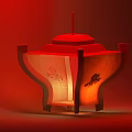 Traditional Red Chinese Lantern With Decorative Patterns Illuminated On Red Background 3d model