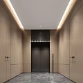 Modern Elevator Hallway With Wooden Panel Walls Marble Flooring And Ceiling Lighting 3d model