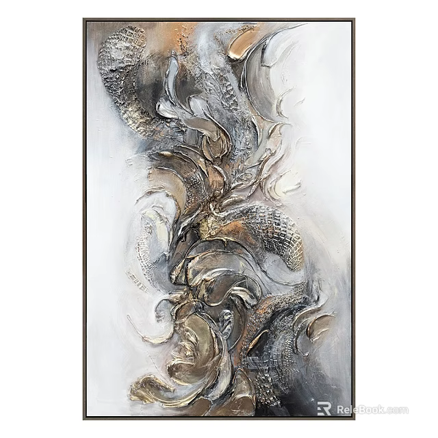 Abstract Modern Landscape Painting With Silver Gold Gray Textured Flowing Brushstrokes 3d model 