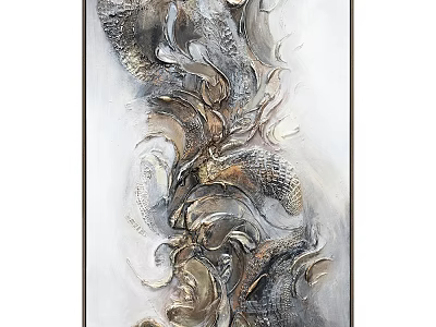 Abstract Modern Landscape Painting With Silver Gold Gray Textured Flowing Brushstrokes 3d model
