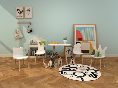 Nordic style children's reading desks and chairs children's yuan desks and chairs children's room children's furniture children's hand-operated desks and chairs 3d model