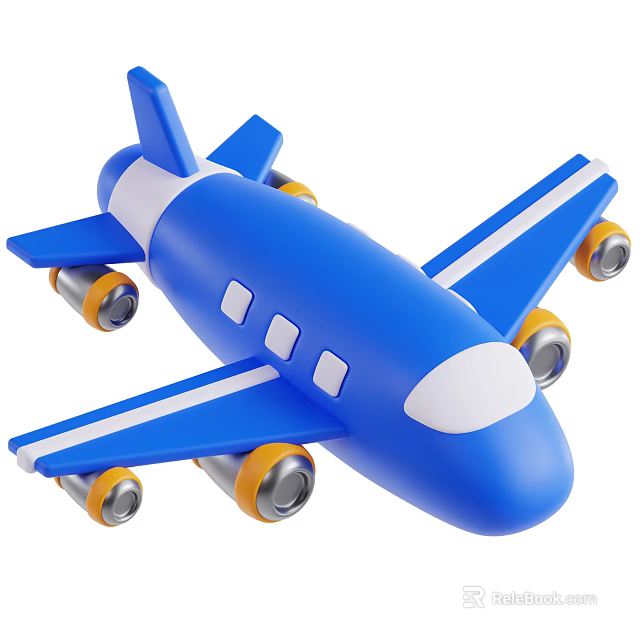 Blue And White Toy Airplane With Yellow Silver Wheels And Wing Design 3d model 