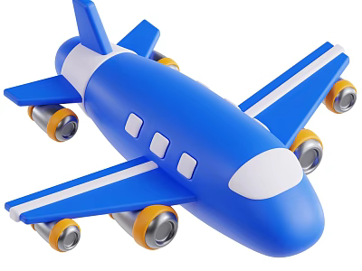 Blue And White Toy Airplane With Yellow Silver Wheels And Wing Design 3d model