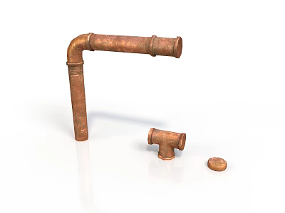 Electronic Appliance Plumbing Parts Including Rusty Metal Pipe Elbow And Tee Fittings 3d model