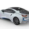 BMW i8 White Sports Car Exterior Design with Black Accents and Blue Trim