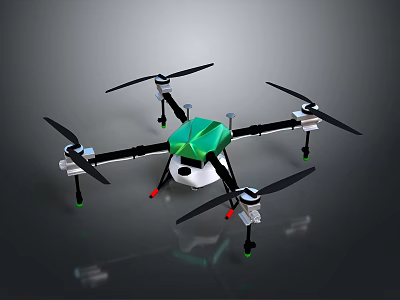 Aerospace Quadcopter Drone With Green Body Four Propellers For Space Exploration Missions 3d model