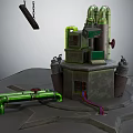 Industrial Mechanical Structure Featuring Green Pipes Concrete Base Tanks And Colored Cables