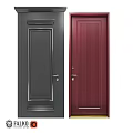 Modern Gray And Red Swing Doors Featuring Decorative Panels Vertical Slats And Locks