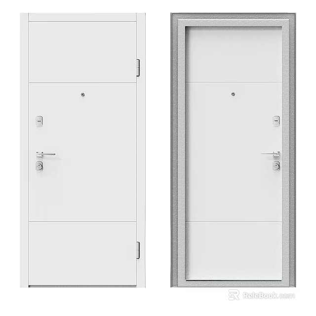 Elegant White Swing Door with Frame Lock Handle and Modern Design 3d model 