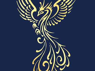 Intricate Golden Phoenix Carving With Detailed Feathers On Dark Blue Background 3d model