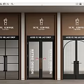 Modern Coffee Shop Facade With Glass Double Doors And Coffee Cup Icons