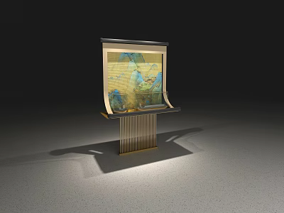 Modern Display Cabinet Shelf With Digital Screen Map Design And Vertical Stripe Base 3d model