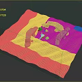 Architectural Model Featuring Arched Structures On Wavy Orange Terrain With Small Black Figures